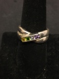 Multi Genuine Gemstone Sterling Silver Mothers Ring Size 8