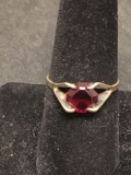 Vintage Stunning Red Gemstone Sterling Silver Ring Sz 8