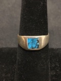 Blue Turquoise Vintage Sterling Silver Ring Size 6