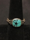 Bali Style Sterling Silver & Turquoise Thick Ring Size 6.5