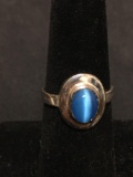 Blue Fiberoptic Cable Tigers Eye Sterling Silver Ring Size 6