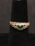 Old Pawn Inlaid Malachite Sterling Silver Dainty Heart Ring Size 5