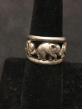 Awesome Carved Elephant Herd Sterling Silver Ring Band Size 7