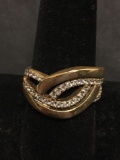 Turkish Gold & Sterling Silver CZ Gemstone Lined Ring Band Size 7.5