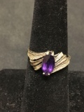 Etched Sterling Silver Purple Gemstone Cocktail Ring Size 6