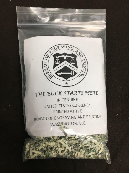 Bureau of Engraving And Printing Shredded United States Currency Bag