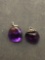 Tumbled High Polished Rough Amethyst Gemstone Pair of Sterling Silver Button Earrings