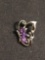 High Polished Butterfly Design 15x10mm Sterling Silver Pendant w/ Three Marquise Faceted Amethyst