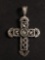 Vintage Old Pawn 45x28mm Handmade Lattice Design Sterling Silver Cross Pendant