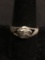 Hand-Carved Rosebud Design 10mm Wide Split Shank Signed Designer Sterling Silver Ring Band