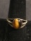 Oval 10x8mm Tiger's Eye Cabochon Rope Detailed Old Pawn Mexico Signed Designer Sterling Silver Ring