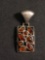Rectangular 32x13mm High Polished Old Pawn Sterling Silver Pendant w/ Round, Marquise & Pear Amber
