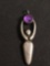 High Polished 50x15mm Modern Figure Design w/ 7mm Round Amethyst Cabochon Old Pawn Mexico Sterling