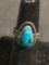 Teardrop Fashioned 15x9mm Turquoise Cabochon Israeli Made Old Pawn Sterling Silver Ring Band Ring