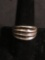 Domed Groove Wave Design 14mm Wide Tapered Old Pawn Signed Designer Sterling Silver Ring Band
