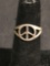 High Polished 10mm Wide Peace Sign Symbol Split Shank Sterling Silver Ring Cuff