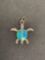 Sea Tortoise Themed 20x20mm High Polished Opalite Inlaid Signed Designer Sterling Silver Pendant