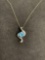 Round 6mm Blue Topaz High Polished Swirl Design Sterling Silver Pendant w/ 18in Box Chain