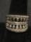 Vintage Old Pawn 15mm Wide Tapered Diamond Accented Sterling Silver Ring Band