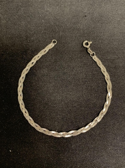 Triple Braided Herringbone Link 3mm Wide 7in Long Italian Made Sterling Silver Bracelet