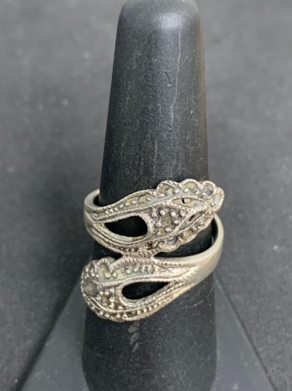 Old Pawn Thai Style Vintage Filigree Decorated 25mm Wide Tapered Sterling Silver Ring Band