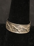 Handmade Ram Detailed 8mm Wide Signed Designer Sterling Silver Cuff Band