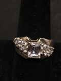 Radiant Faceted 8x6mm CZ Center w/ Round Accents Modern Bypass Design 11mm Wide Tapered Signed
