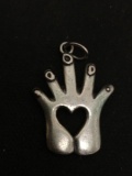 Katya Designer 28x20mm High Polished Heart in Hand Motif Sterling Silver Pendant