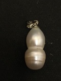 Unique 18x9mm Double White Freshwater Baroque Pearl Pendant w/ Sterling Silver Bail