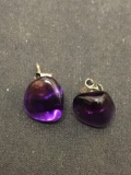 Tumbled High Polished Rough Amethyst Gemstone Pair of Sterling Silver Button Earrings