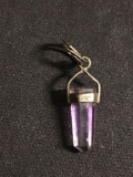 Crystal Faceted 17x5mm Amethyst Sterling Silver Wrapped Pendant