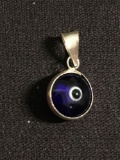 Old Pawn East Indian Evil Eye Design Round 10mm Murano Glass Sterling Silver Pendant