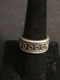 Antique Finished Old Pawn Mexico 10mm Wide Sterling Silver Spinner Cigar Band