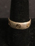 Milor Designer 6mm Wide High Polished Italian Made Sterling Silver Band w/ Gold-Tone Screw Head