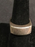 High Polished Domed Block Top 8mm Wide Old Pawn Signed Designer Solid Sterling Silver Ring Band