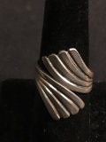 Scallop Bypass Design 25mm Wide Tapered Old Pawn Sterling Silver Ring Band