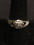 Hand-Carved Rosebud Design 10mm Wide Split Shank Signed Designer Sterling Silver Ring Band