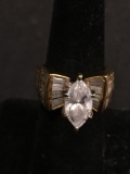 Marquise Faceted 13x6mm CZ Center w/ Channel Set Tapered Baguette Accents 10mm Wide Tapered