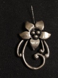 Handmade Old Pawn 30x20mm High Polished Floral Motif Signed Designer Sterling Silver Pendant