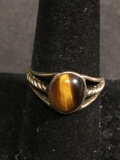 Oval 10x8mm Tiger's Eye Cabochon Rope Detailed Old Pawn Mexico Signed Designer Sterling Silver Ring