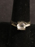 Round Faceted 7mm CZ Center Vintage Old Pawn Sterling Silver Signed Designer Solitaire Ring Band