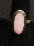 Oval 19x8mm Pink Mother of Pearl Center Old Pawn Mexico Sterling Silver Ring Band