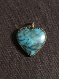 Heart Fashioned 14x14mm Turquoise Cabochon Old Pawn Native American Sterling Silver Pendant