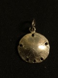 Round 16mm Textured Finish Sand Dollar Motif Signed Designer Sterling Silver Old Pawn Pendant