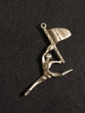 Brush & Carved Finished 26x26mm Olympic Gymnast Themed Sterling Silver Pendant