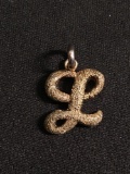 Sandblast Finished 15x13mm Cursive Initial L Theme Gold-Tone Signed Designer Sterling Silver Pendant