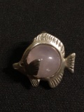 Round 12mm Rose Quartz Ball Center Handmade Goldfish Motif Surround Signed Designer Sterling Silver