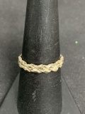 Hand carved Rope Motif 3.5mm Wide Signed Designer Old Pawn Sterling Silver Ring Band