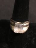 Radiant Faceted 10x8mm CZ Center Floating Setting High Polished Old Pawn Mexico Sterling Silver Ring