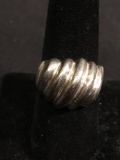 Grooved Scallop Dome Design 15mm Wide Tapered High Polished Signed Designer Sterling Silver Ring